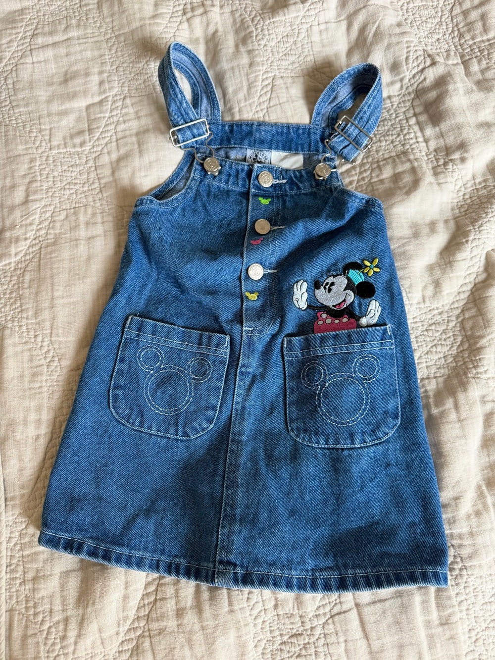 Vintage Disney Mickey & Co Minnie Mouse Embroidered Denim Jumper Dress